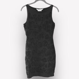 🥑Vintage 90s Max Studio bodycon tank dress ribbon appliqué black cotton small